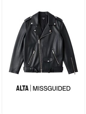 Missguided Black Faux Leather Biker Jacket with Belt